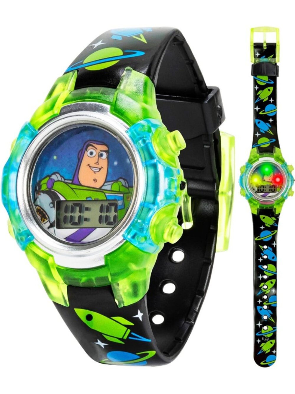 Colorful Toy Story Buzz Lightyear Kids Flashing LCD Watch, Durable Space Strap